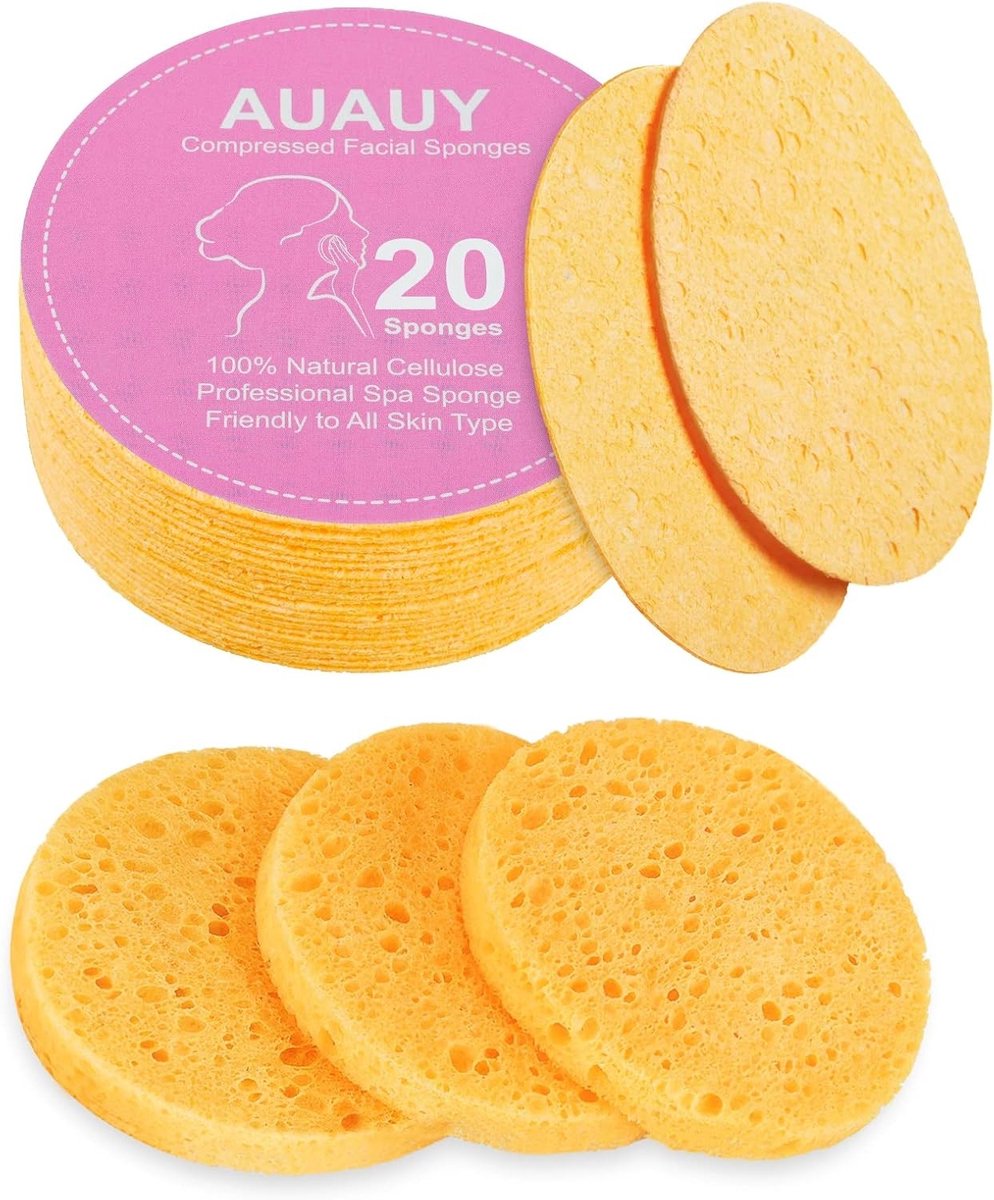 Gecomprimeerde Gezichtsponsjes, 20 Stuks Cellulose Spons voor Dagelijkse Reiniging, Natuurlijke Houtpulp Spons voor Exfoliatie en Diepe Reiniging van de Huid