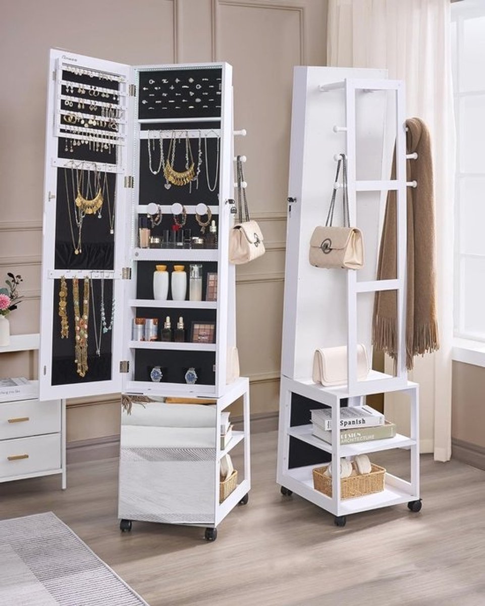 Sieradenkast met spiegel en verlichting - Ruimtebesparende opbergruimte voor sieraden en make-up
