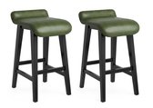 Luxevo Barstoel Set van 2 – Barkruk - 66,5 cm Zithoogte – Kunstleder & Massief Hout – Donkergroen
