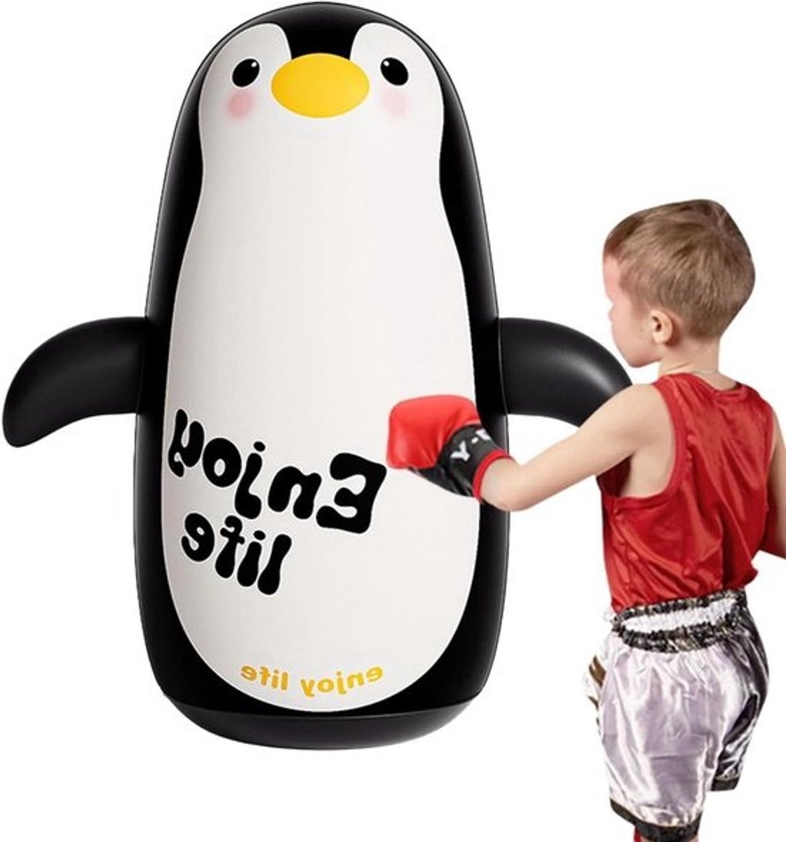 Opblaasbare bokszak - Staande dierenzak - Actief binnenspel - Stevig materiaal - 61 cm - Pinguïn