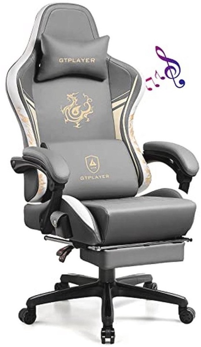 Ergonomische gamingstoel - Bluetooth-luidsprekers - Voetensteun - Comfortabele draaistoel - voor gamers - Grijs