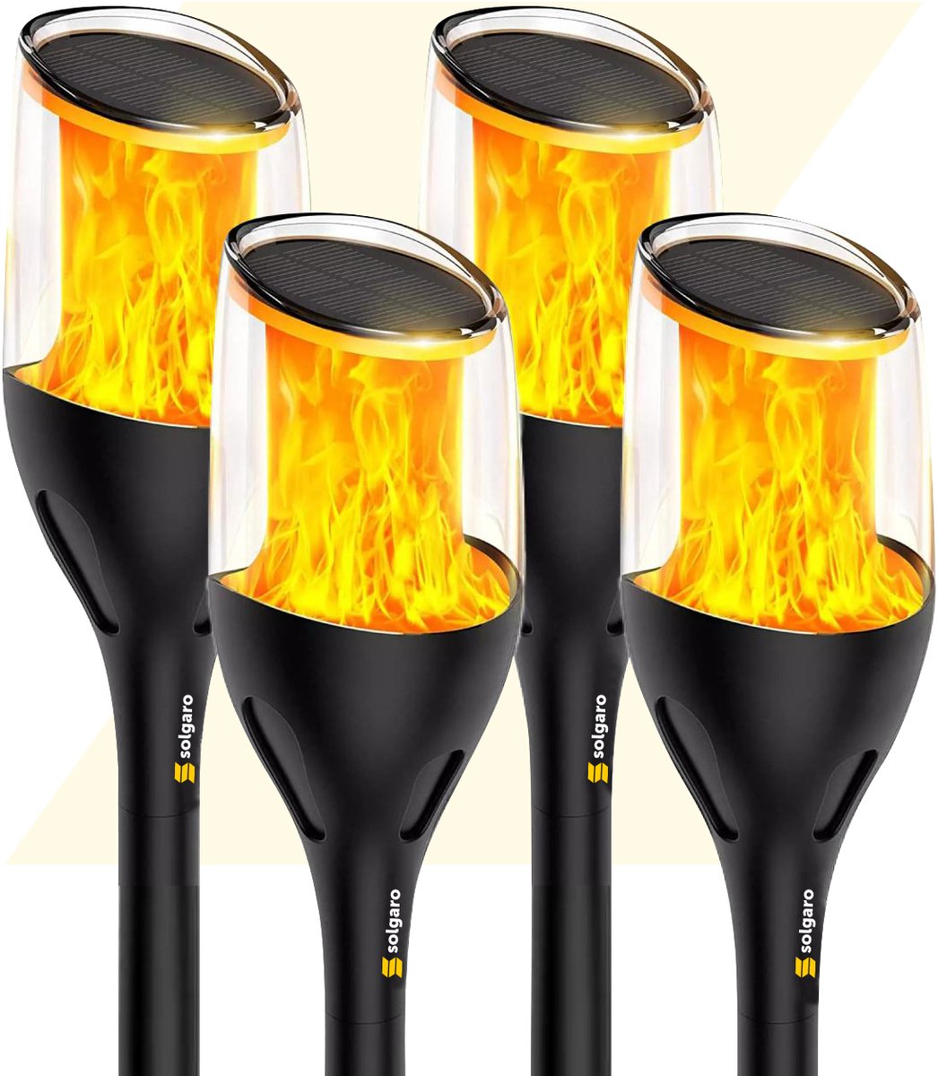 Bol.com Solgaro® Solar tuinverlichting Torch - 4 Stuks - Fakkels - Tuinverlichting Op Zonne Energie - Buitenlamp - Tuinlamp - Au... aanbieding