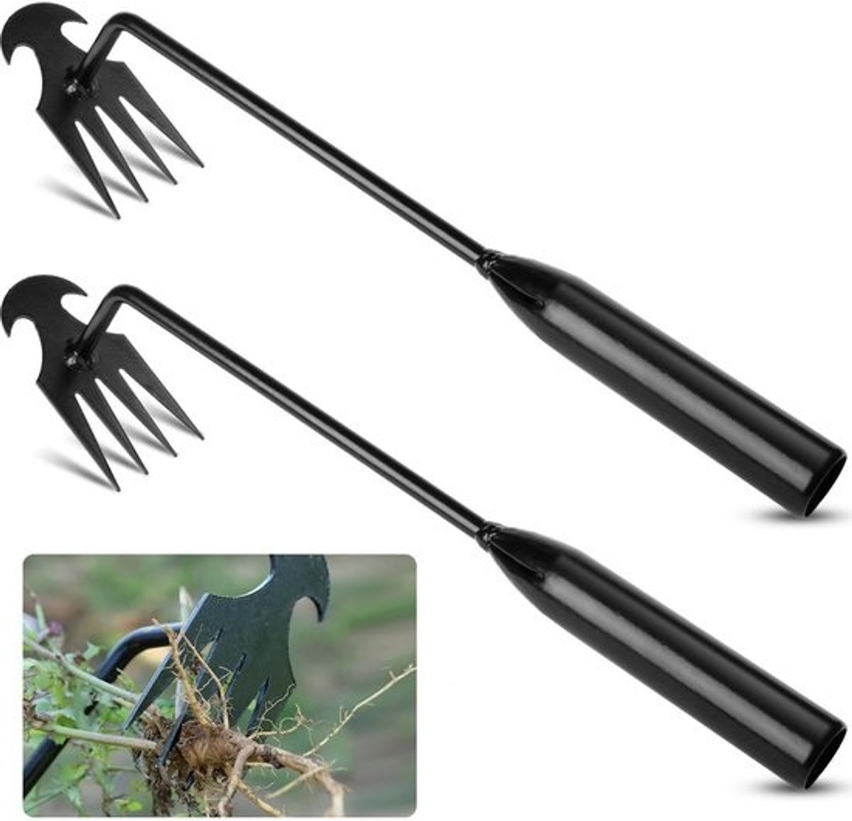 Dailygoods - 2 stuks onkruidsteker, 30 cm, roestvrij staal, onkruidwieden, tuingereedschap, ontwortelingsgereedschap, onkruidverwijderaar met handvat, zwart