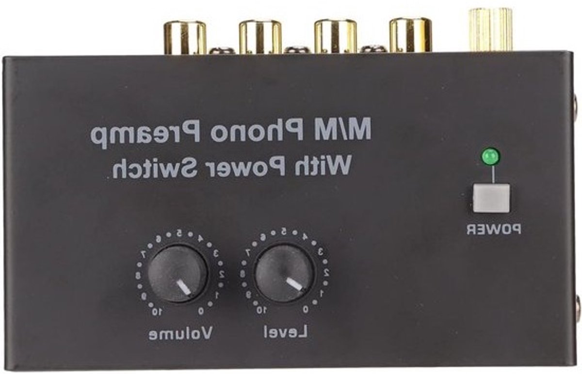 Draaitafelvoorversterker met lage ruis en 12 Volt DC-adapter voor platenspeler