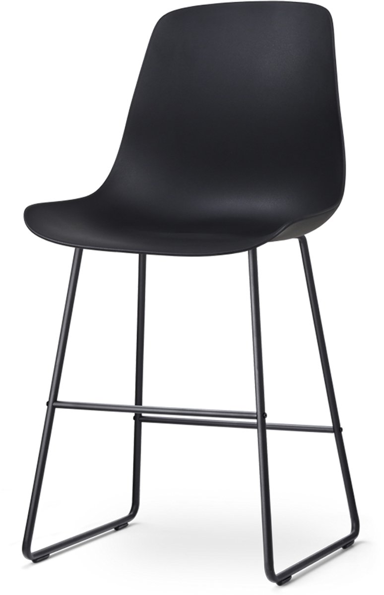 Nolon Nino-Pip Barkruk Zwart - Kunststof Zitting - Zwart Onderstel - 65 cm - Kookeiland - Barkruk met Rugleuning Zwart - Zwart onderstel