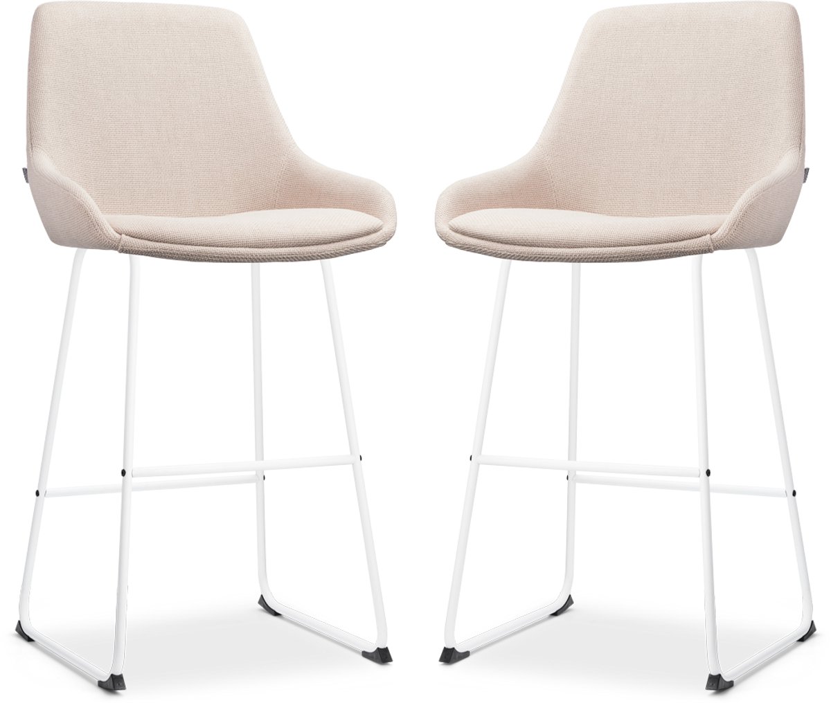 Nolon Nino-Isa Barkrukken Set van 2 Beige - Wit Onderstel - 75 cm - Stof - Hoge Kruk - Barkruk met Rugleuning - Design - Comfortabel