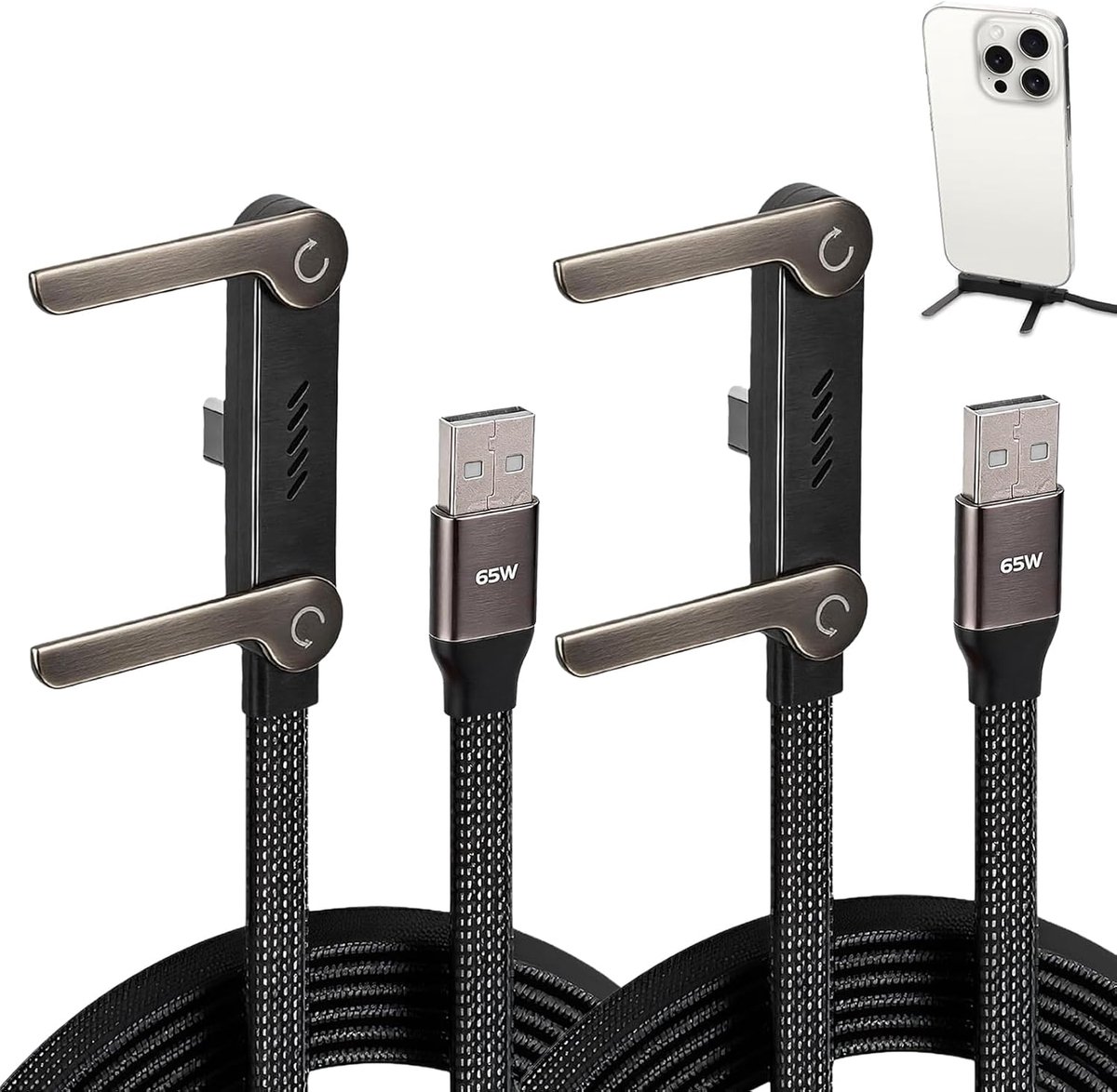 ładowarki USB-A do Type-C z niewidocznym uchwytem bocznym, cable do szybkiego ładowania 65 W z wbudowanym uchwytem na - ShopVlot