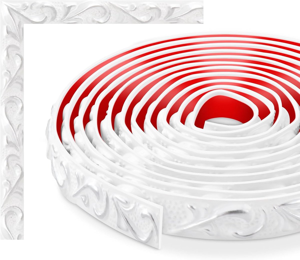 3M Flexible Moulding, White with Silver, 3.5 cm W, Wall Covering, Peel and Paste, 3D Embossed Design - ShopVlot