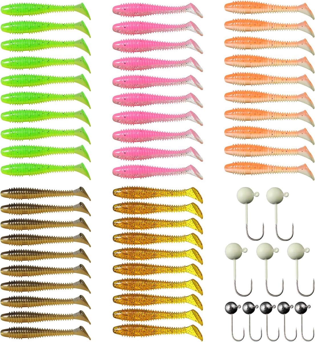 Zacht Aas 50 Stukken - Lichtgevende Vishaken - Ideaal voor Buitenvissen - Inclusief 10 Vishaakjes - ShopVlot