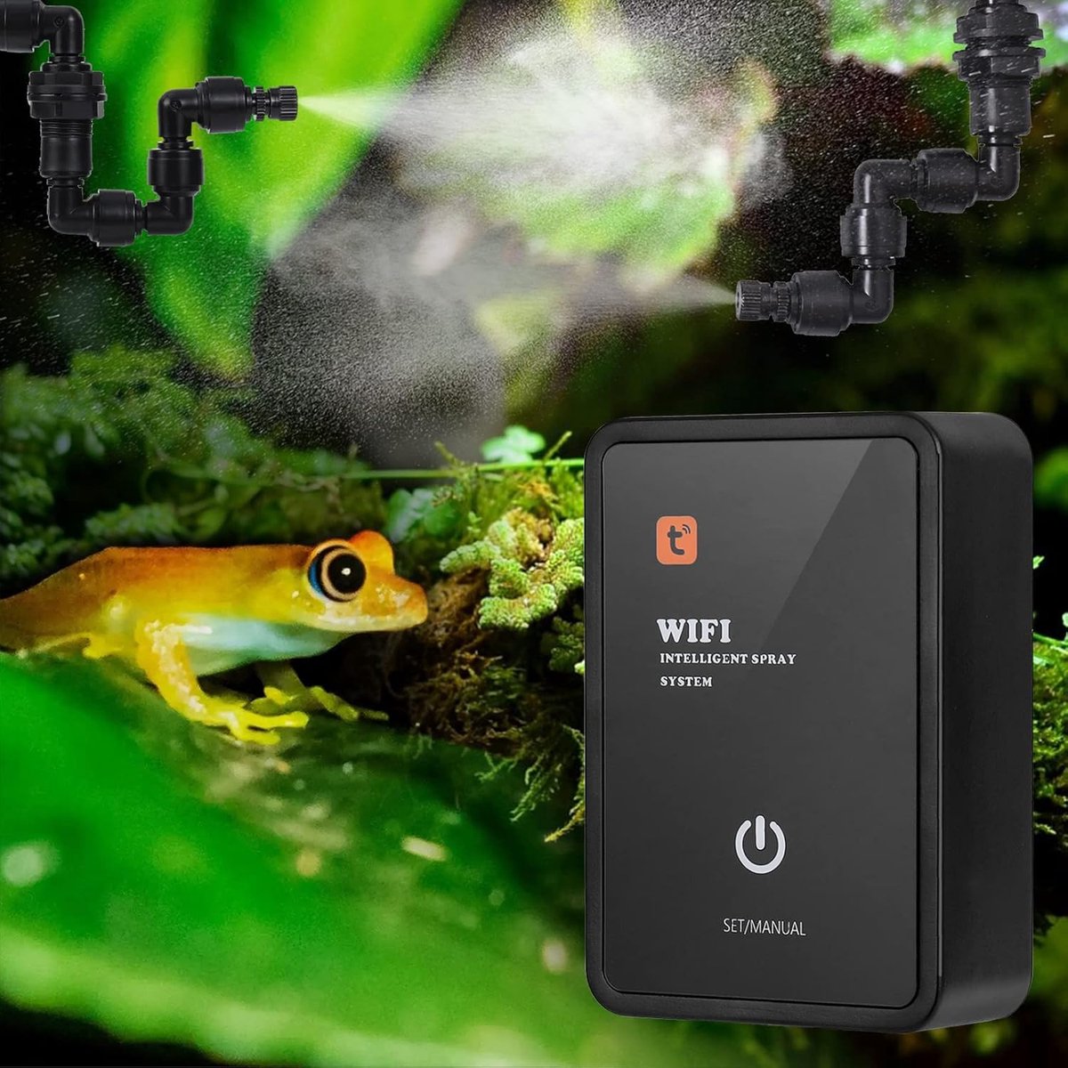 SnelShoppen - Reptiel Humidifier Misting Systeem - Slimme Terrarium Vernevelaar met 360° Verstelbare Mist voor Reptielen, Amfibieën, Planten en Bloeme