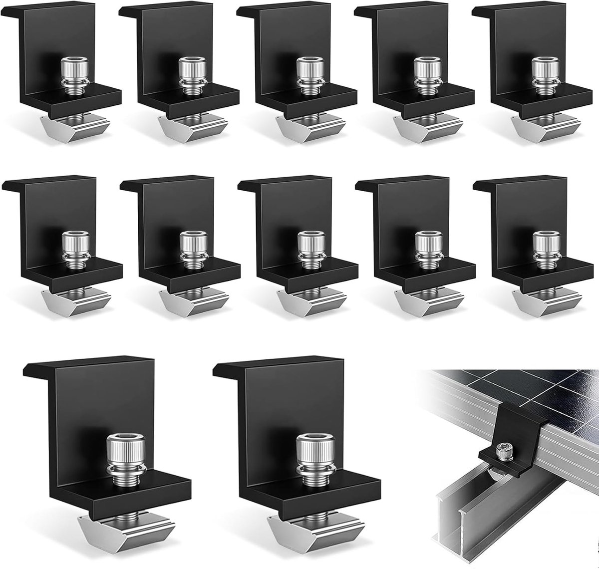 Solar Panel Clamps 30mm 12pcs Aluminium Solar Clamp PV Module End Clamps Adjustable Z Holder Mount Solar Panel Holder - ShopVlot