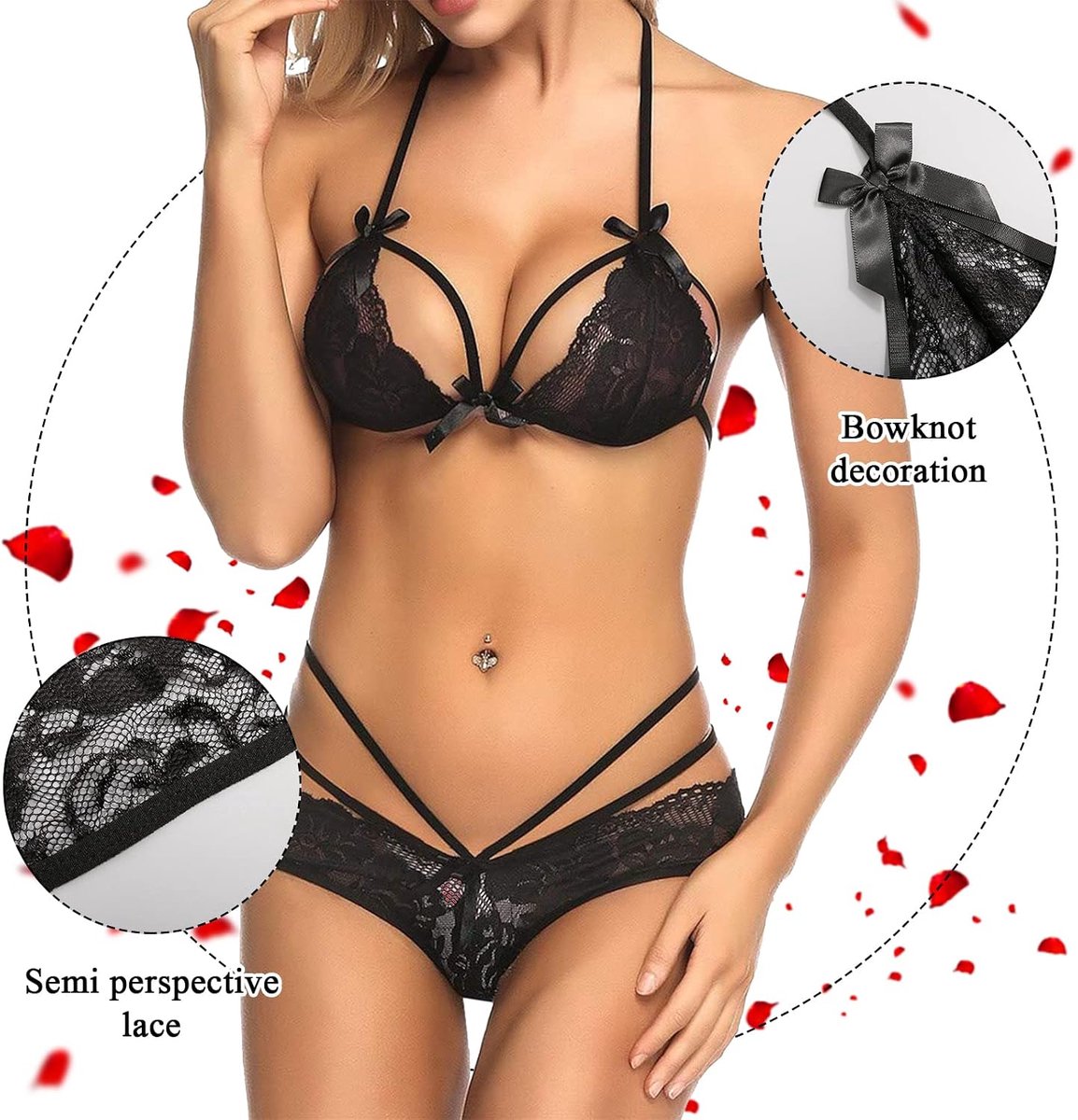 Sexy lingerieset met kant - transparant - 2-delig - comfortabel slaapoutfit - SnelShoppen