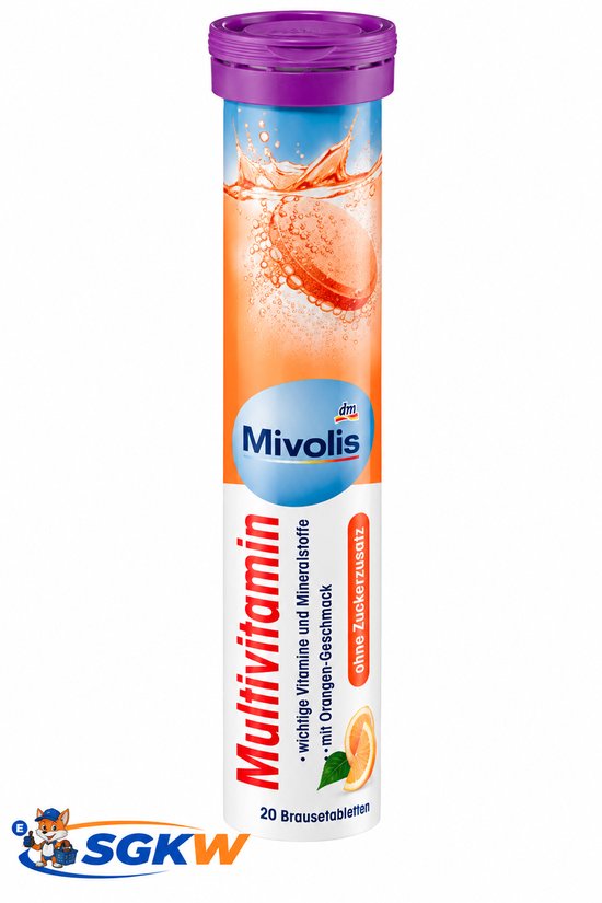 Mivolis Multivitamin bruistabletten met sinaasappelsmaak en zonder toegevoegde suiker.