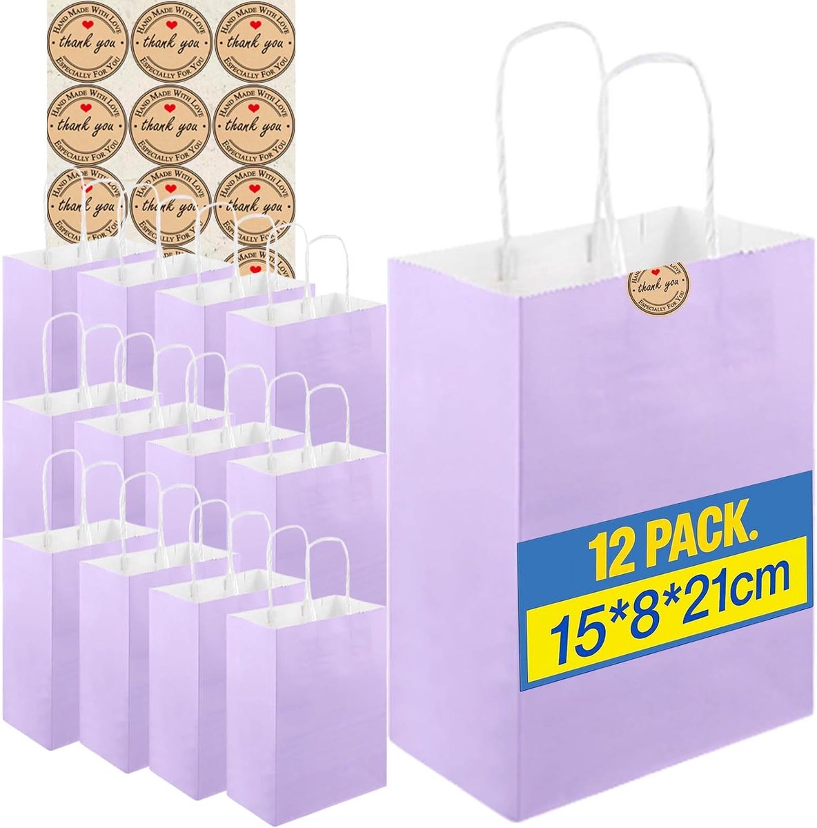 12 stuks kleine papieren zakken met handgrepen, papieren geschenkzakken (21x15x8cm), 130GMS dikkere kraftzakken Party - ShopVlot