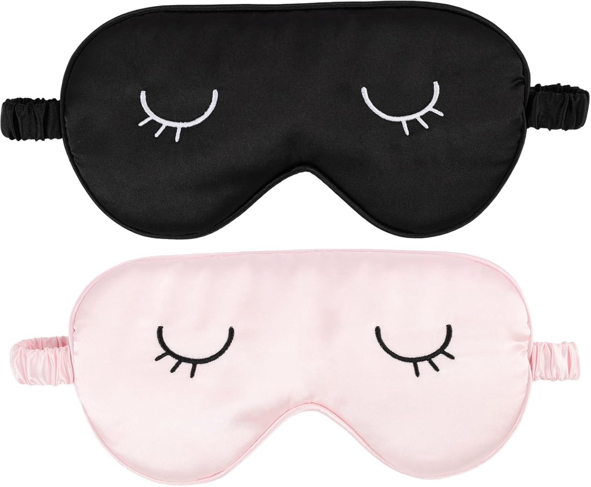 Set van 2 slaapmaskers van katoen en satijn, verduisterend masker met verstelbare riem, voor vrouwen en mannen, roze - ShopVlot