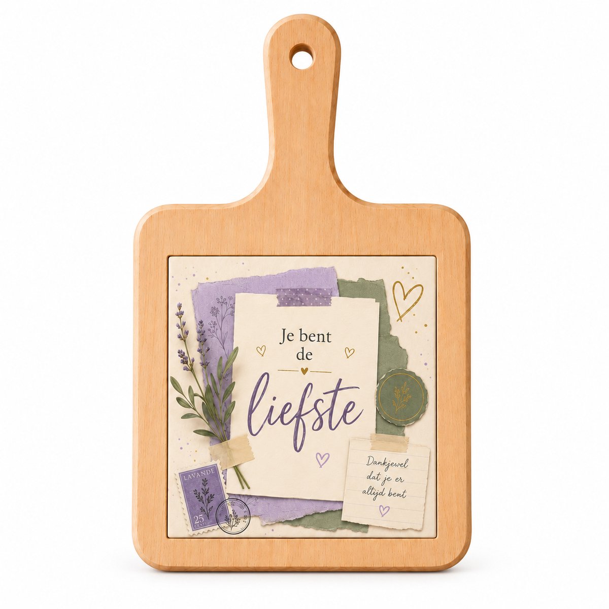 Houten Kaasplank met Bedrukte Tegel “Je bent de liefste” – Cadeau – 18 x 31 cm