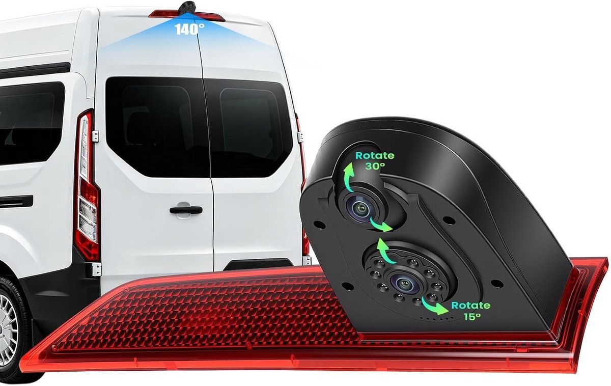 Achteruitrijcamera dubbele lens - HD/CVBS - 140° groothoek - Volledige achterkantveiligheid voor Ford Transit 2012–2015 - ShopVlot