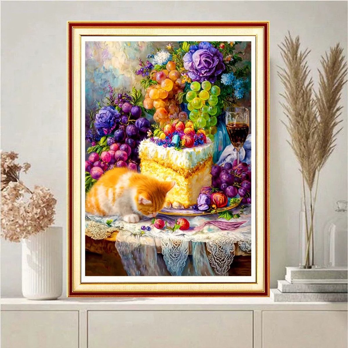 DIY kruissteekborduurpakket/Kat-Druif/gedrukt kruissteekpatroon borduurpakket (frame niet inbegrepen) 50*70CM