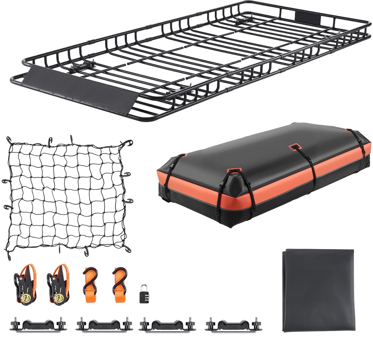 Dakdrager bagagemand - 2120 x 990 x 105 mm - Met bagagetas - Draagvermogen 113,4 kg - Cijferslot - Bagagenet - Spanbanden en 4 U-bouten