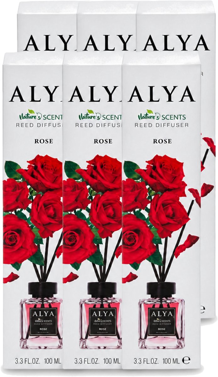 6 x Alya – Geurdiffuser – Rose – Interieurparfum - Voordeelverpakking - 6 stuks