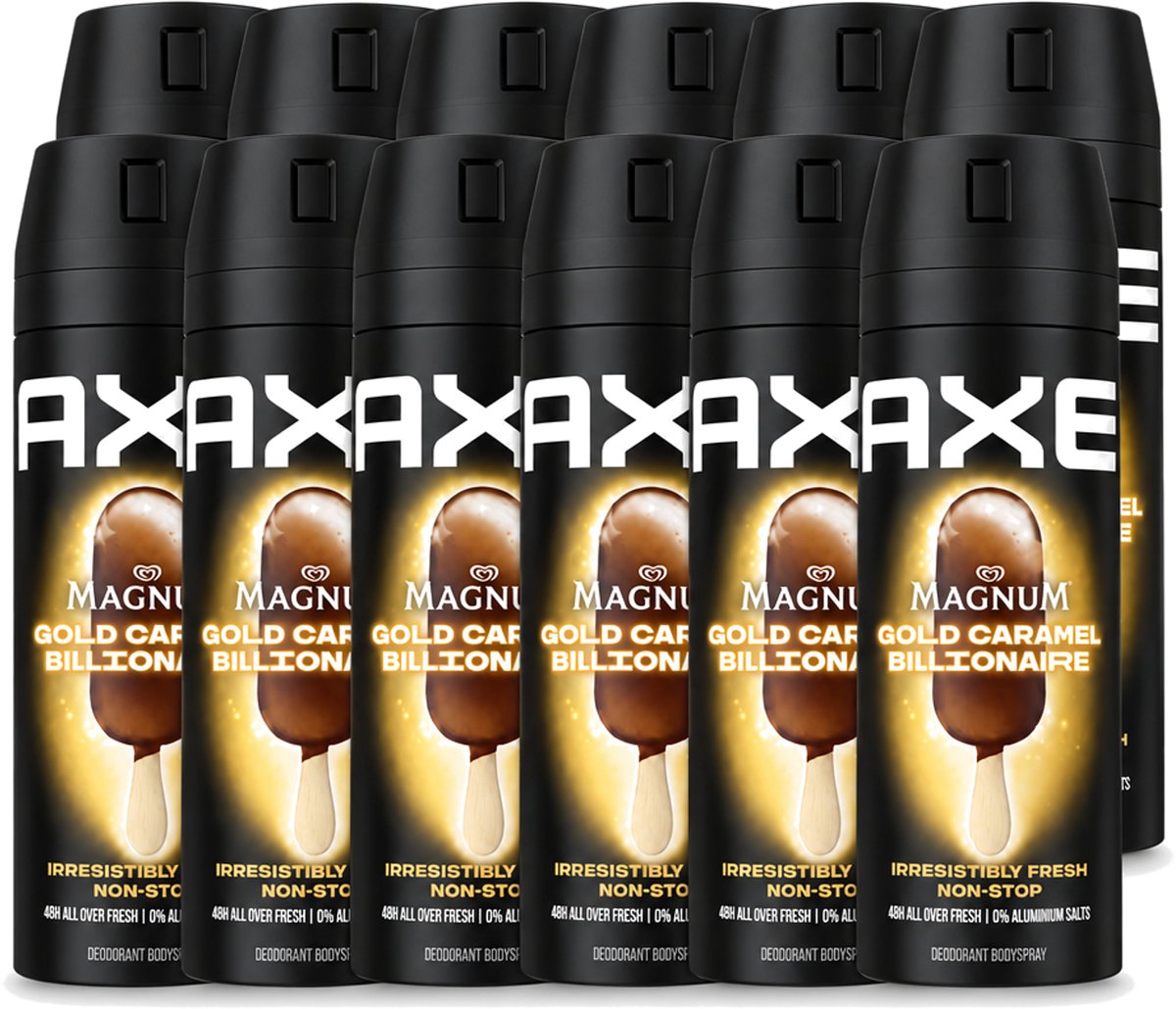 12 x Axe – Deodorant Bodyspray – Magnum Gold Caramel Billionaire – 150 ml - Voordeelverpakking - 12 stuks