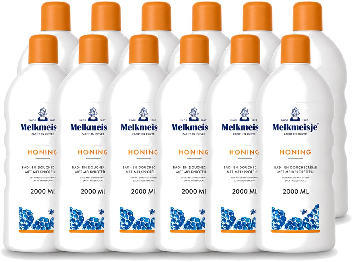 12 x Melkmeisje – Bad & Douche – Honing – 2000 ml - Voordeelverpakking - 12 stuks