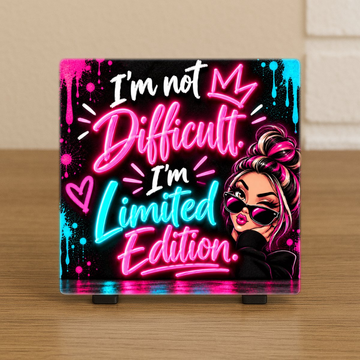 CreaCraft Wenstegeltje “I'm not difficult, i'm limited edition.” – Tegeltje met tekst - Grappig - Cadeau voor familie, vriend, vriendin, collega of zomaar – Wenstegeltje - Brievenbuscadeau - CreaCraft