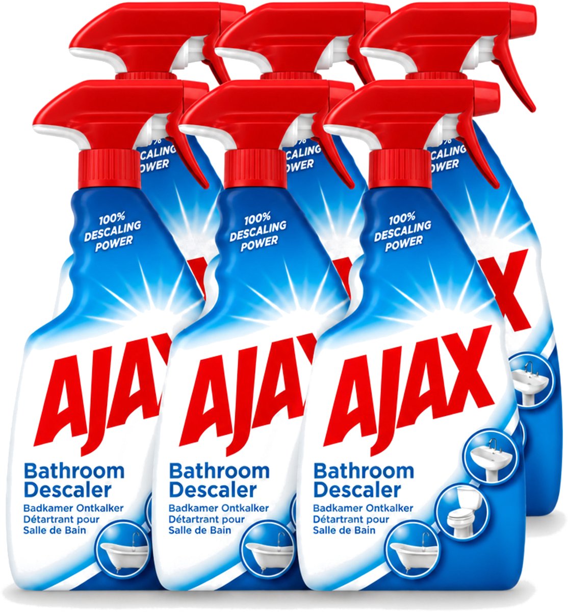 6 x Ajax - Badkamer Ontkalker Spray - Verwijdert Hardnekkig Kalk - 750 ml - Voordeelverpakking - 6 stuks