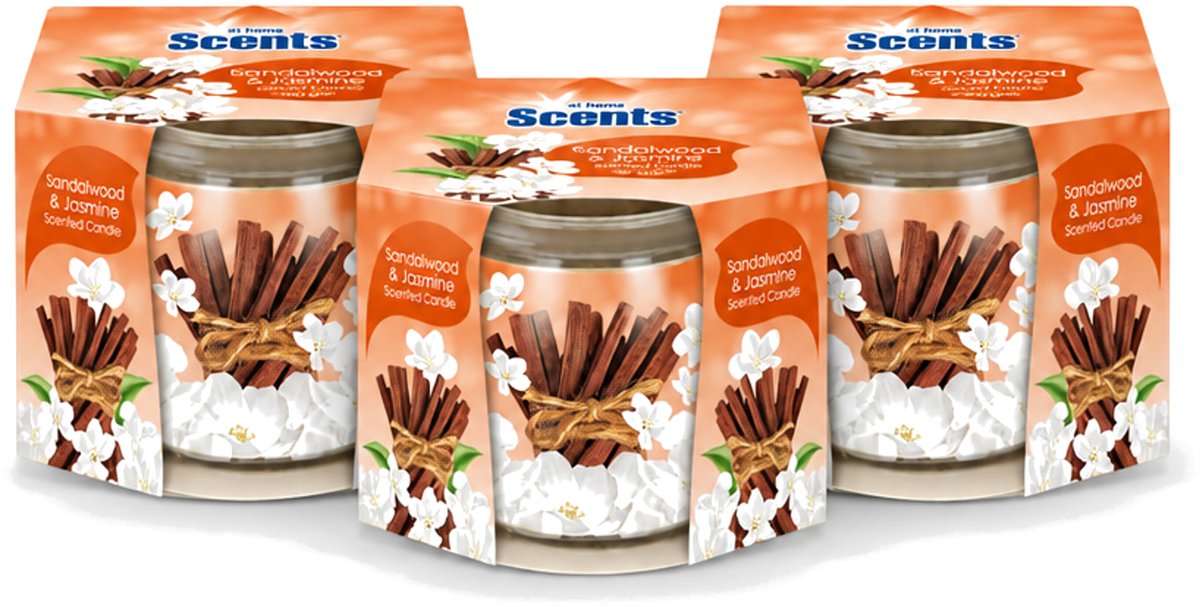 At Home 3 x At Home - Scents - Geurkaars - Sandalwood & Jasmin - 70 g - Voordeelverpakking - 3 stuks Bruin