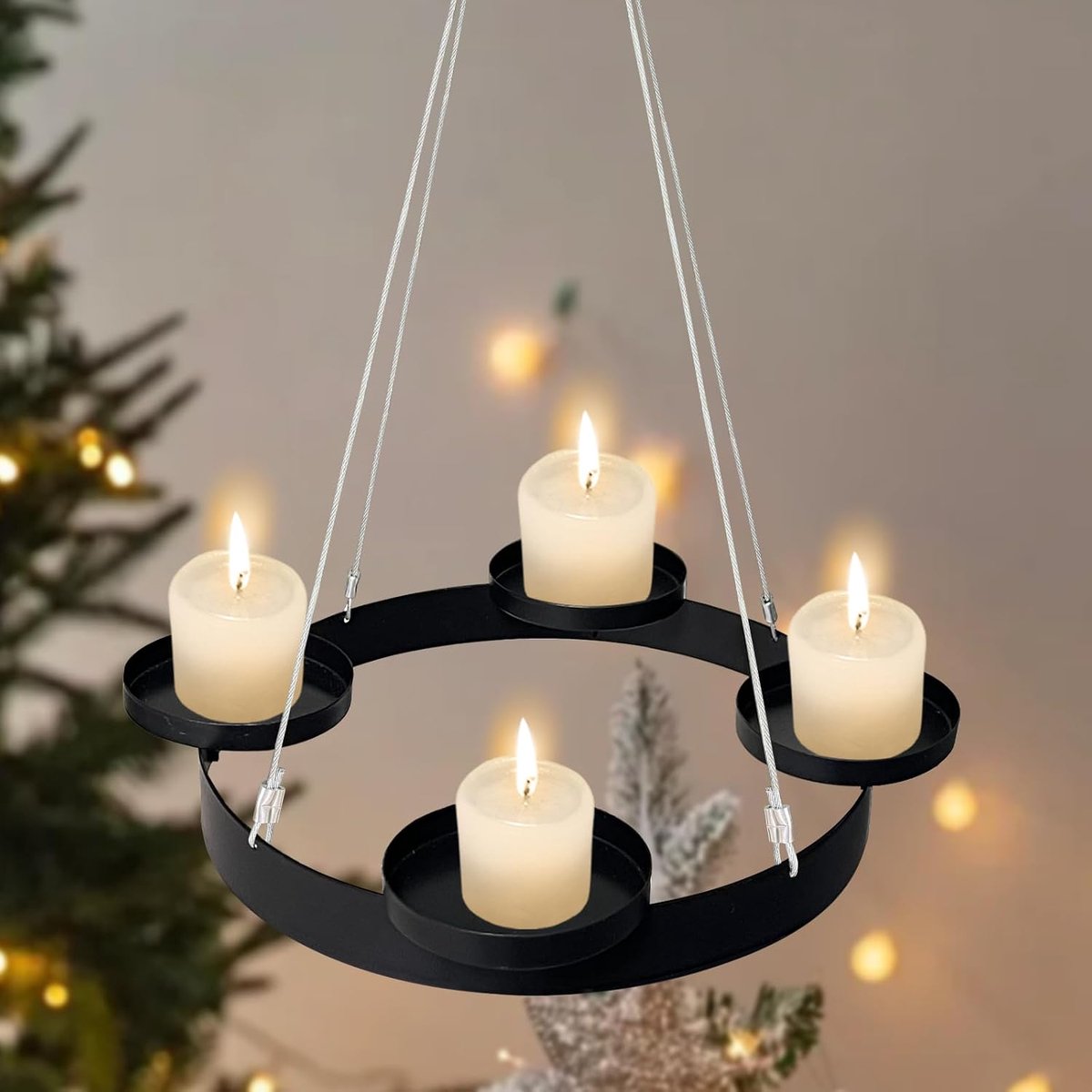 Advent Wreath Metal for Hanging 30 cm, Advent Candle Stand for Blunt Candles, Advent Wreath Stand Deko Round Bowl (30 - ShopVlot