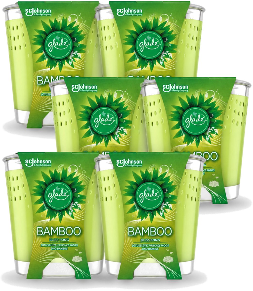 6 x Glade - Geurkaars - Bamboo Bliss Song - Frisse Geur & Relaxatie - 129 g - Voordeelverpakking - 6 stuks