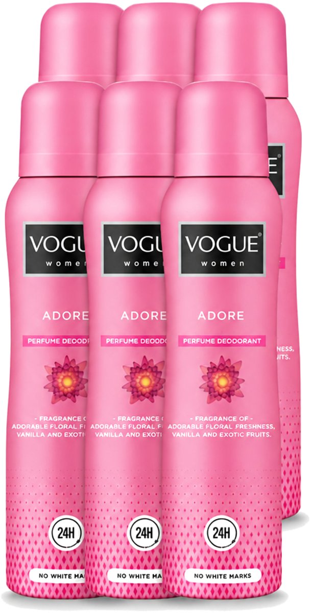 6 x Vogue Women - Adore - Parfum Deodorant - 150 ml - Voordeelverpakking - 6 stuks
