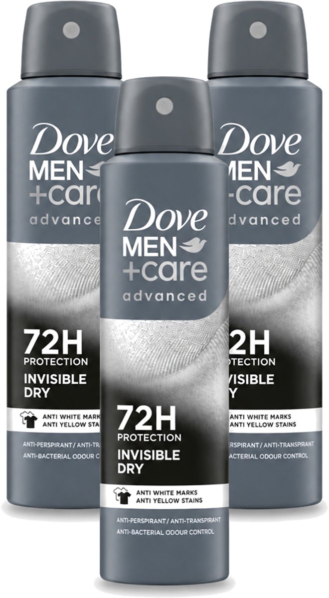 3 x Dove Men+Care – Deodorant Spray – Invisible Dry – 150 ml - Voordeelverpakking - 3 stuks