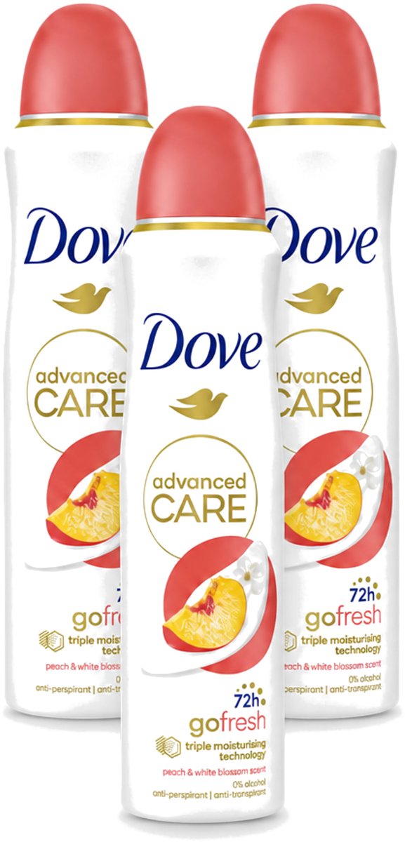 3 x Dove – Deodorant Spray – Peach & White Blossom – 150 ml - Voordeelverpakking - 3 stuks