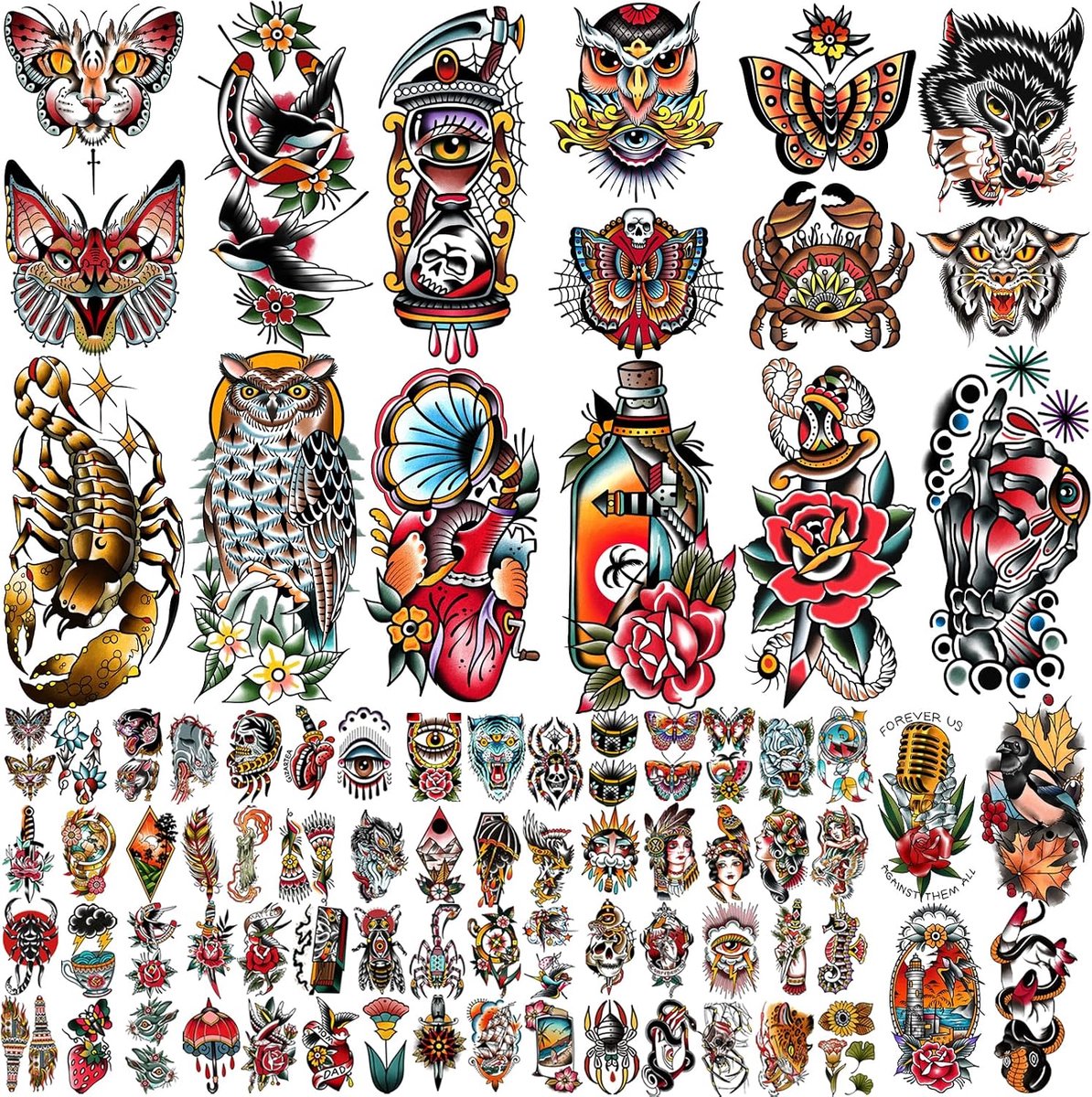 77 vellen waterdichte nep tattoo voor mannen of vrouwen 17 vellen grotere halve mouwen pioen slang tijdelijke tatoeages en 60 vellen tattoo stickers