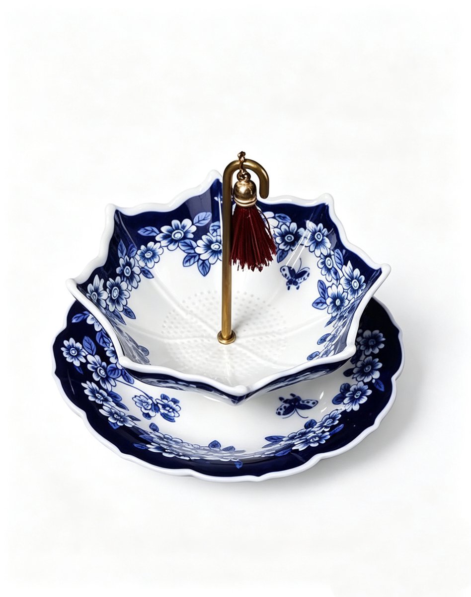 VONKELIOS® parapluvormige keramische theefilter – Chinese theefilter van blauw-wit porselein voor losse thee, met een draaibaar ontwerp, geschikt voor gongfu-thee, koffie en andere soorten thee (blauw)