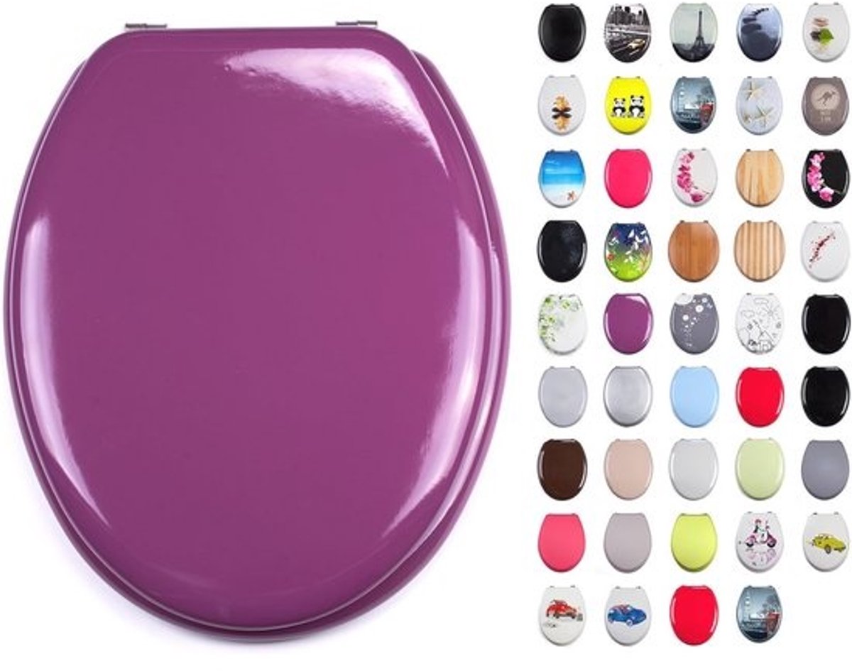 Toiletzitting MDF-houten kern in violet lila met roestvrijstalen scharnieren - Hoogwaardige kwaliteit