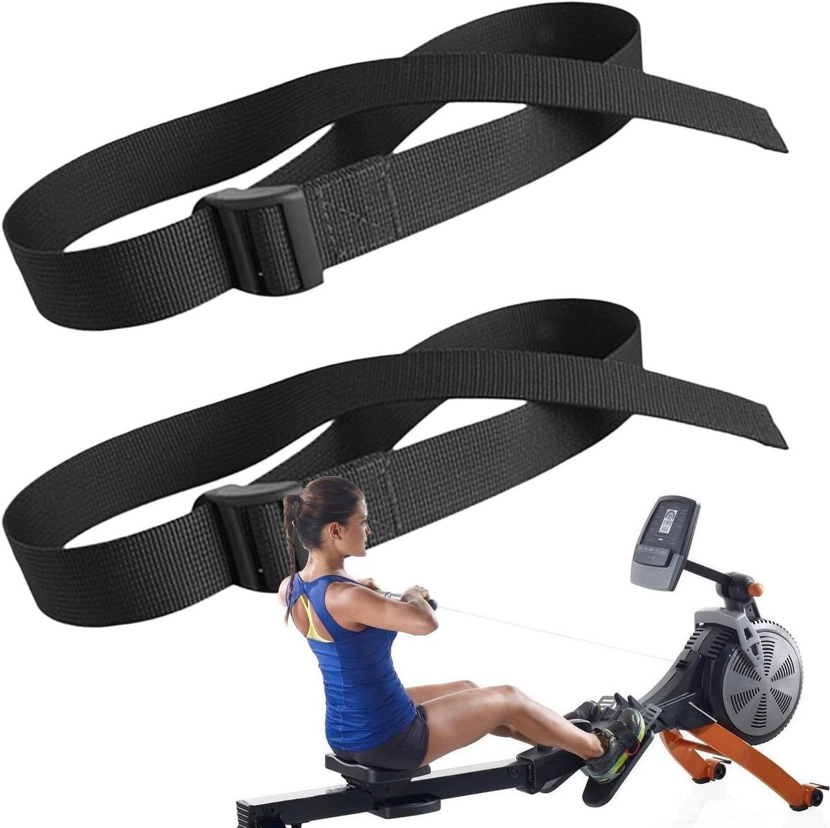 Pedaalbanden voor benen - 75 x 2,5 cm, 2 elliptische banden van nylon, verstelbare fitnessuitrustingsonderdelen, robuust hometrainerharnas, reserveaccessoires voor R