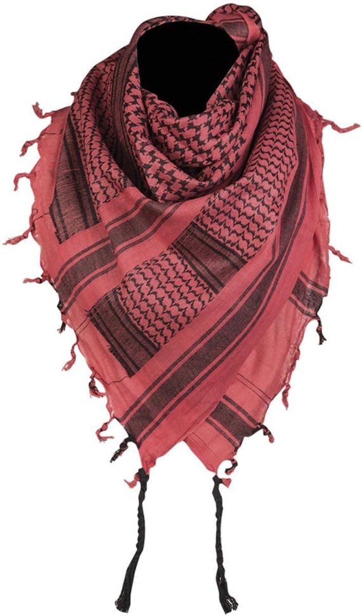 Grote Shemagh-sjaal, Arabische militair, tactische woestijnsjaal, Pali-doek, 110 x 110 cm, 100% katoen, voor mannen en vrouwen, rood/zwart, Eén maat