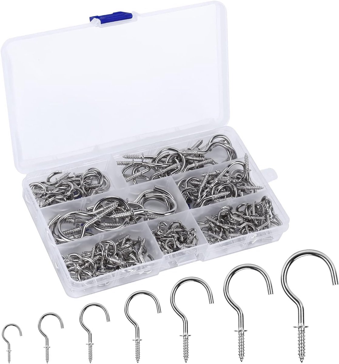 Haken om te Schroeven, 7 Maten, Cup Haakschroeven met Houten Schroefdraad, Inschroefhaken, Vernikkeld, Metalen Haken met Schroefdraad, voor Plafondhaken