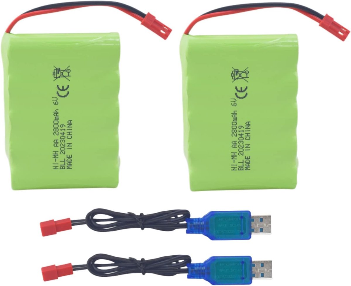 2PCS 6.0V 2800mah AA batterij JST-2P stekker met USB-oplaadkabel voor Nieuwe Huina 540 Dump 520 RC Bulldozer en 510 Graafmachine 540 Bouwvoertuig RC Tank Car batterij
