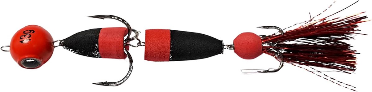 Foamshad Rood-Zwart + Red Head 13 gram Shad Dressuurdoorbrekend Snoekbaars Snoek Kunstaas