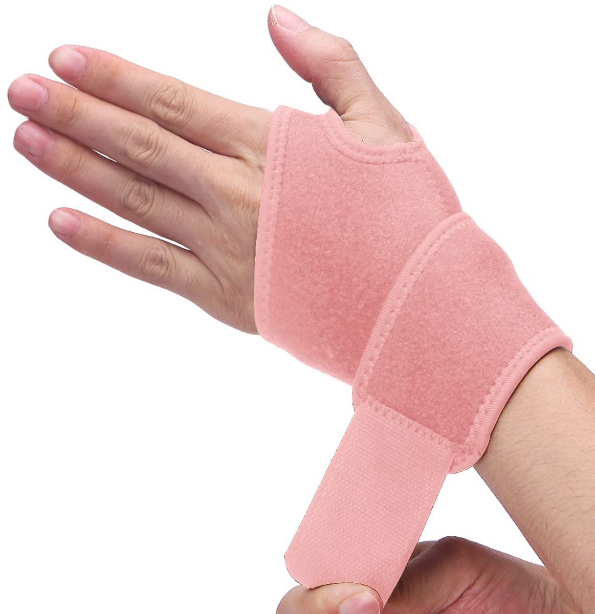 Polsbrace voor carpale tunnel, ademende en verstelbare polssteunbrace voor artritis en tendinitis, polscompressieomslag voor pijnverlichting, eenheidsmaat past op linker- of rechterhand – enkele (roze