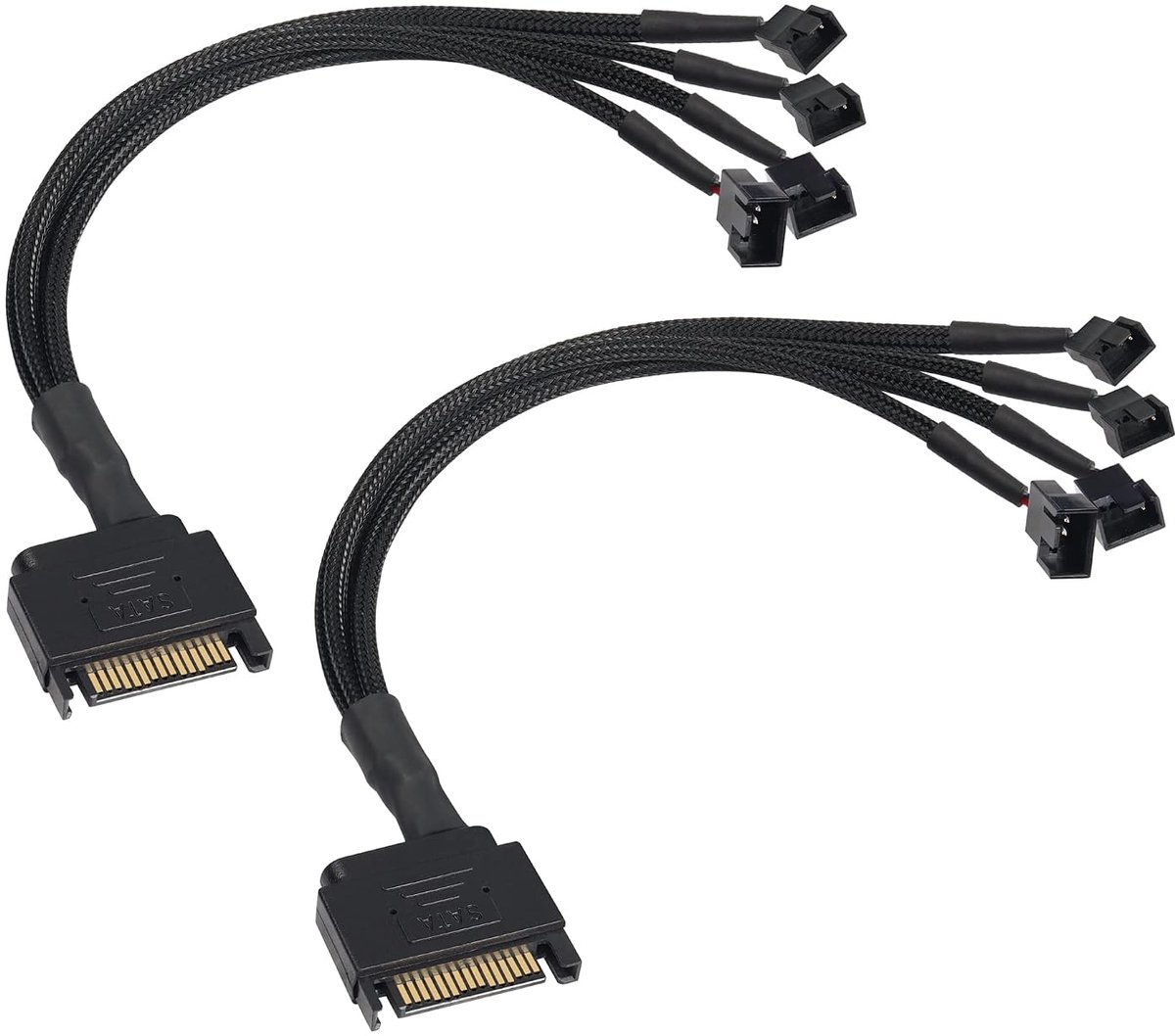 GINTOOYUN 2PCS SATA to 3Pin/4Pin Case Expansion Fan Cable 15 Pin SATA to 4x 3Pin/4Pin 12V Computer Cooling Fan Hub for - ShopVlot