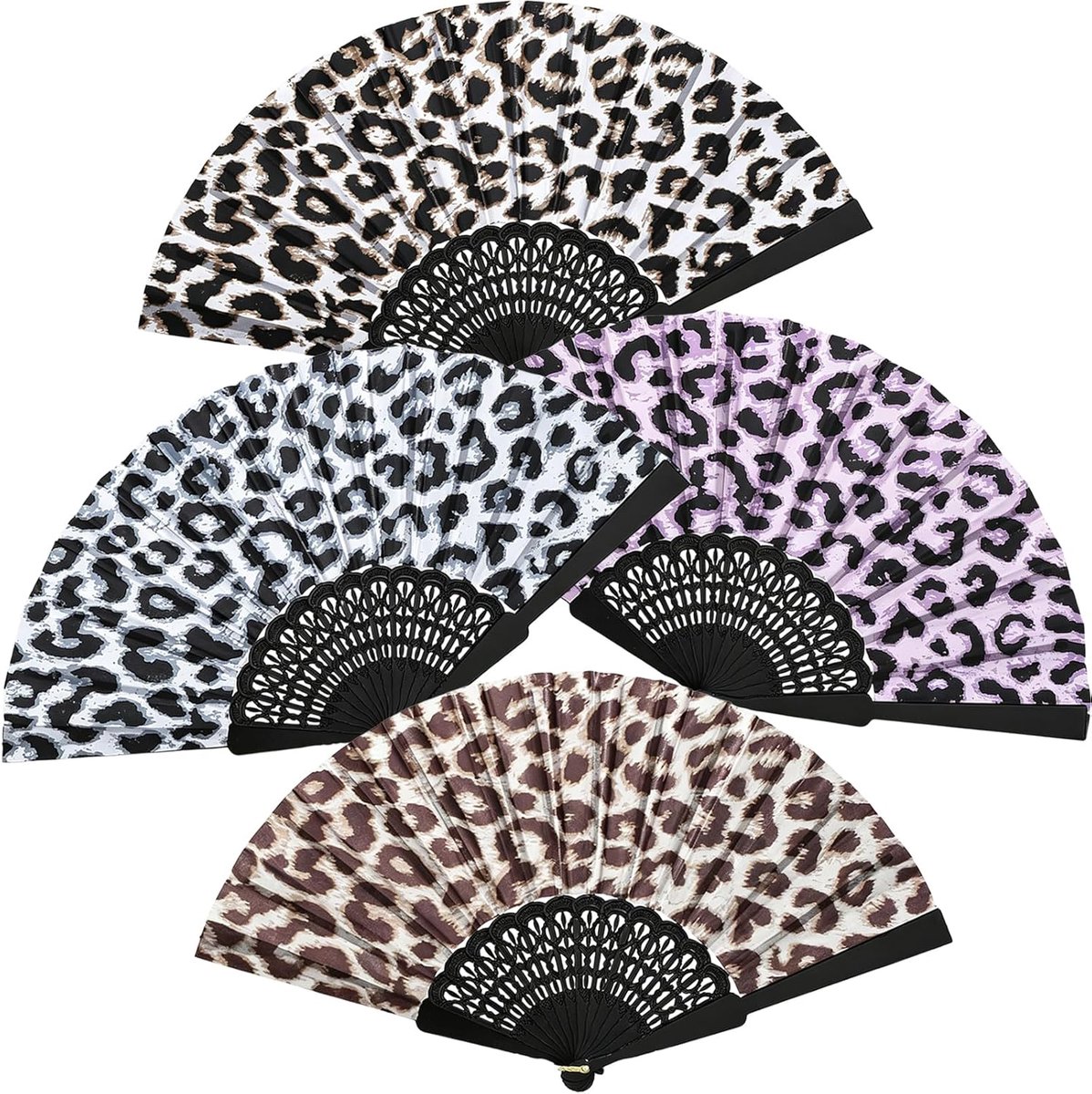 Bikasun 4 Pack Foldable Fan Leopard Pattern Fans Summer Women Hand Fan for Birthday Gifts Dance Bar Cosplay Wedding - ShopVlot