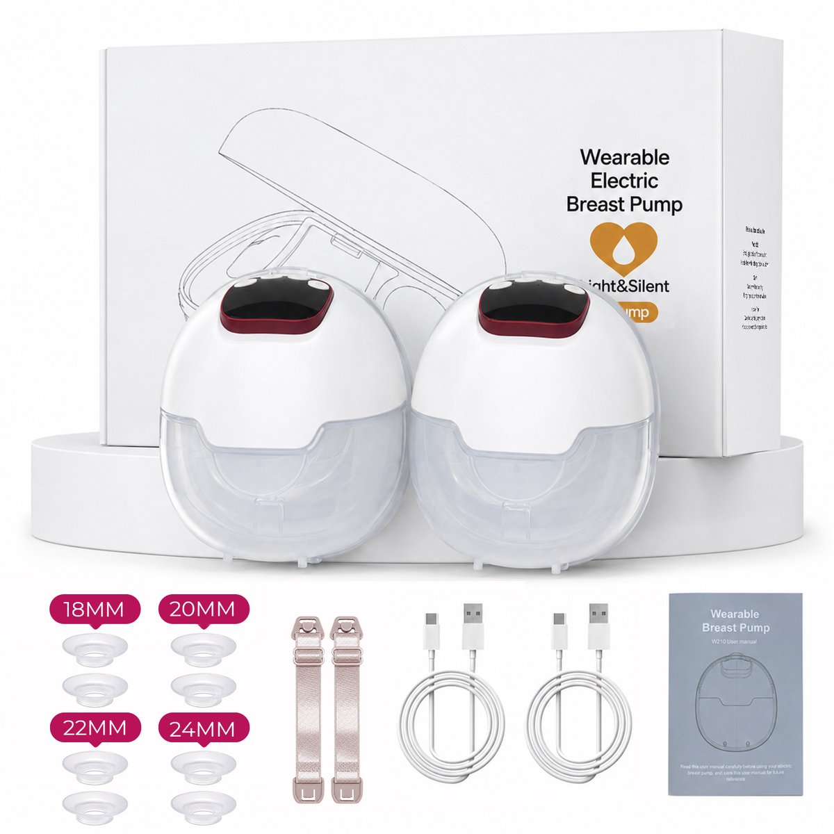Elektrische Draadloze Borstkolf - Handsfree Borstkolf - Dubbele Draadloze Borstkolf - BPA-Vrij - Incl. Reiskoffer, Borstschildverkleiners & Meer