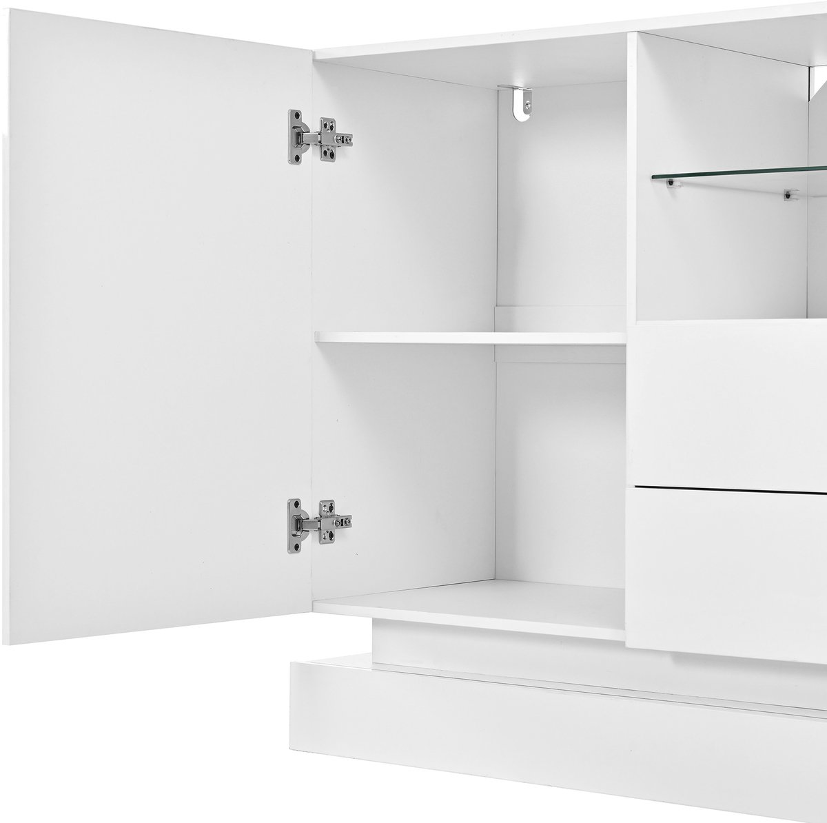STILVORA Dressoir Met Ledverlichting - 2 Deuren, 2 Lades En Open Vak Met Glasplank - Voor Woonkamer - Spaanplaat - 140x40x80 Cm - Wit