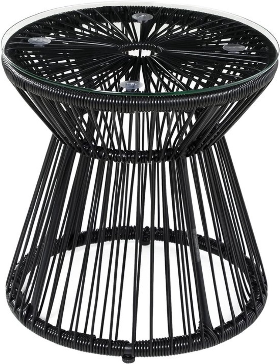 Ronde bijzettafel - Met glazen blad - Boho-stijl - Tuin- en bistrotafel - Voor terras en balkon