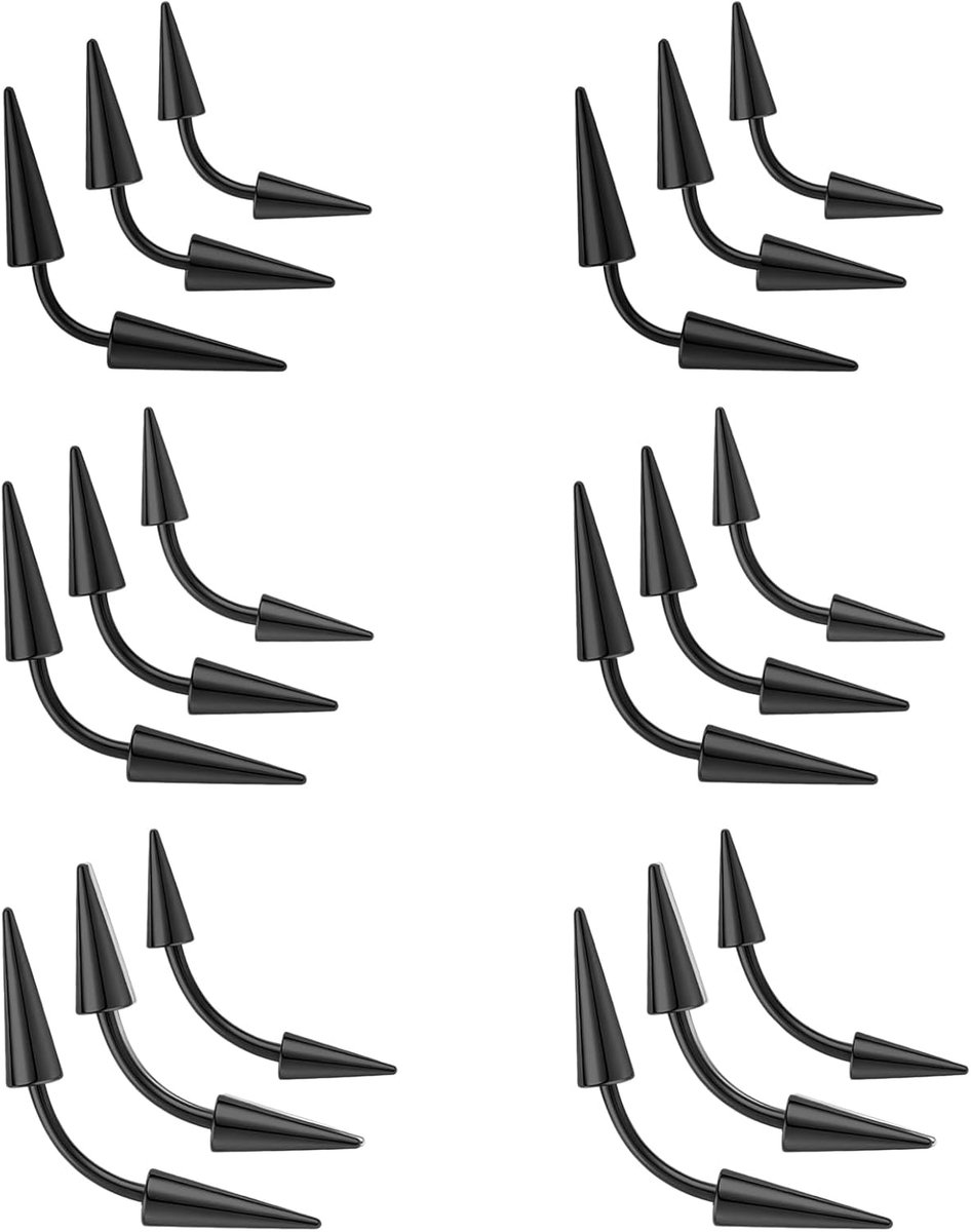 18 stuks 16G Spike Wenkbrauwpiercing Sieraden, Gebogen Barbell Verticale Labret Lipringen, Spike Tragus Helix Oorbellen Rook Neus Brug Ringen voor Vrouwen Mannen