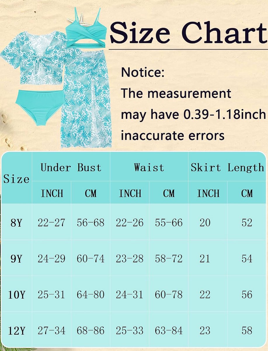 Meisjesbadpak, 4 stuks, bikini, badpak, cover-up top met strandshorts, rok, kinderen, zwemmen, kostuum, surfen, badmode, 8-12 jaar